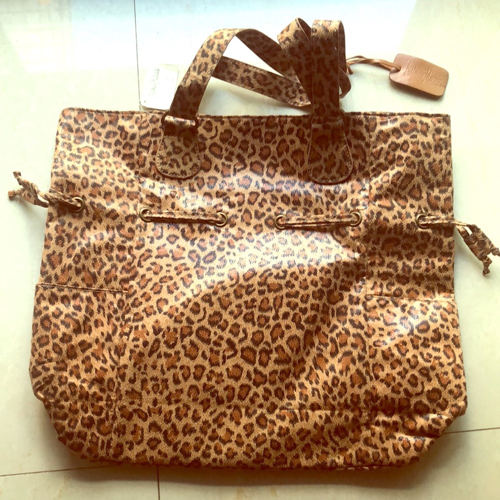 NEIMAN MARCUS leopard skin beach bag NWT